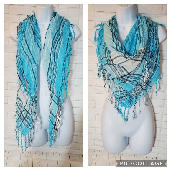 Plaid Sky Blue Neck Scarf - Picture 1 of 8